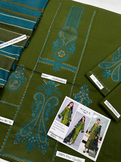Maria B - 3PC LAWN EMBROIDERED SHIRT WITH MANAAR PRINTED DUPATTA AND TROUSER