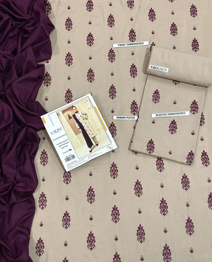 3 Piece - Unstitched Dhanak Stuff Full Embroidered Suit