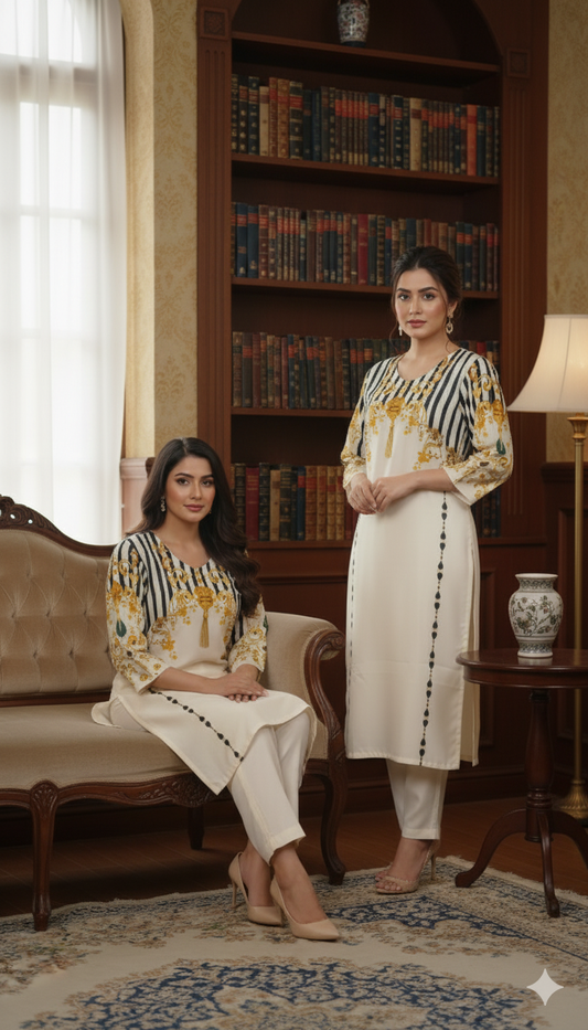 Stitched 2p longh shirt with plazo grip stuff