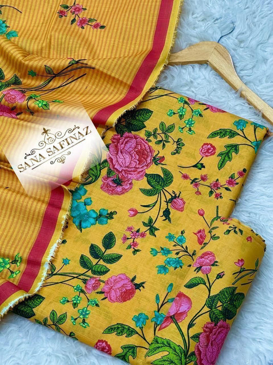 Unstitched Khaddar 3 Piece Digital Printed Dress ( Most trending Orignal Branded )