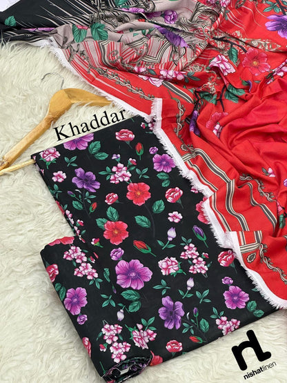Unstitched Khaddar 3 Piece Digital Printed Dress ( Most trending Orignal Branded )