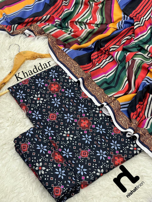 Unstitched Khaddar 3 Piece Digital Printed Dress ( Most trending Orignal Branded )