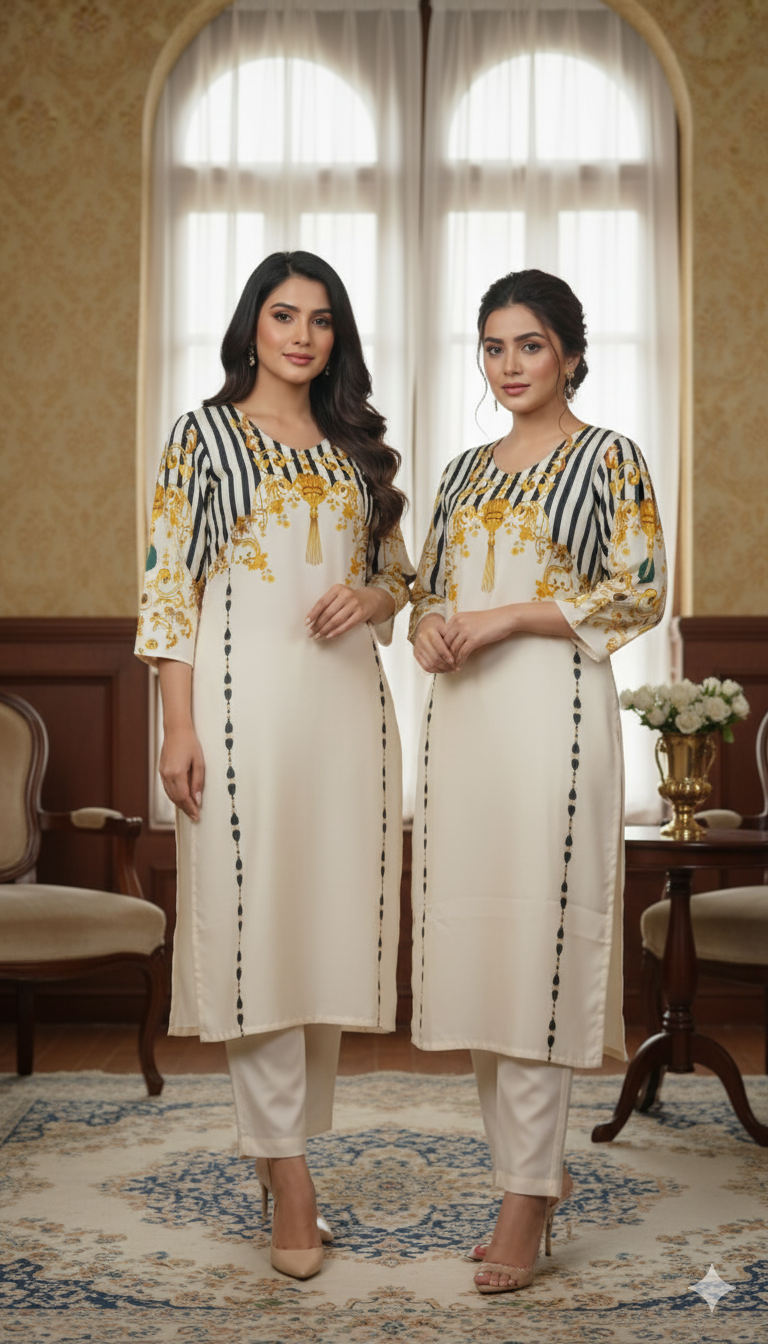 Stitched 2p longh shirt with plazo grip stuff