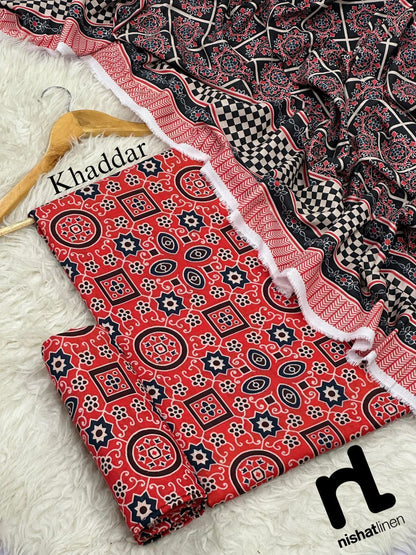 Unstitched Khaddar 3 Piece Digital Printed Dress ( Most trending Orignal Branded )