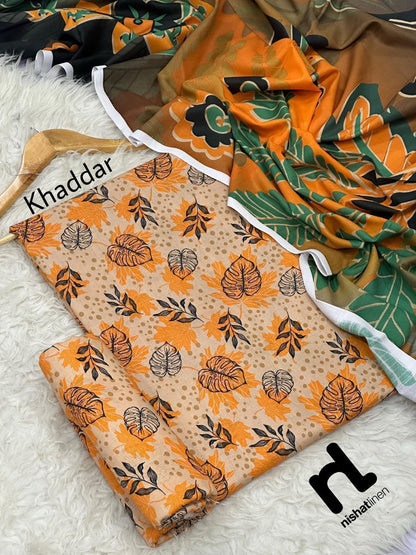 Unstitched Khaddar 3 Piece Digital Printed Dress ( Most trending Orignal Branded )