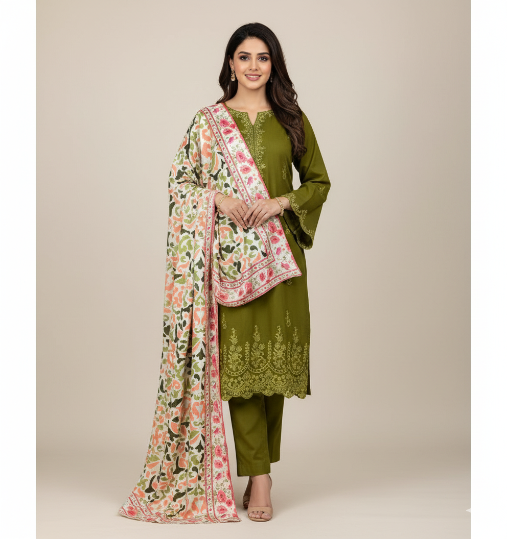 Dhanak 3p with wool shawl Daman chicken kari