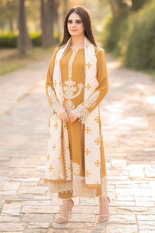 3 Piece - Unstitched Dhanak Stuff Full Embroidered Suit - Winter collection 2026