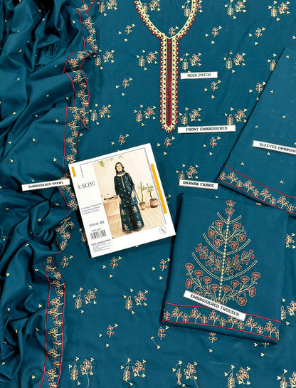 3 Piece - Unstitched Dhanak Stuff Full Embroidered Suit - Winter collection 2026