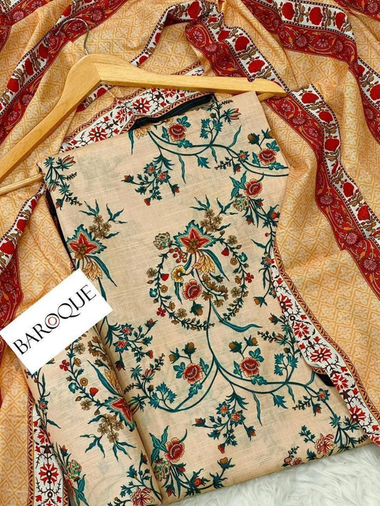 Unstitched Khaddar 3 Piece Digital Printed Dress ( Most trending Orignal Branded )