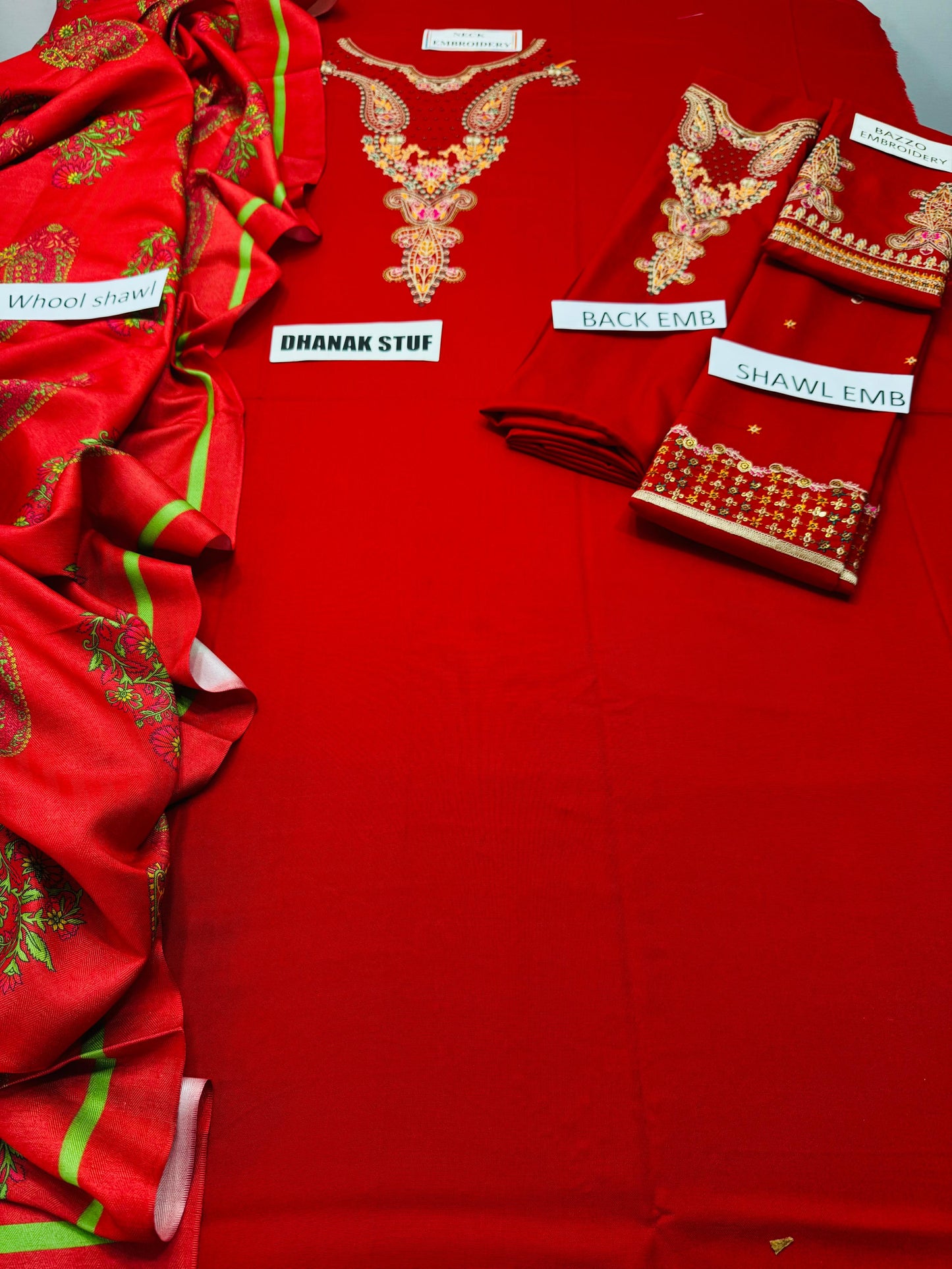 Fancy Dhanak 3p with wool shawl