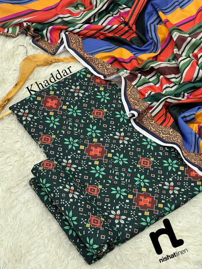 Unstitched Khaddar 3 Piece Digital Printed Dress ( Most trending Orignal Branded )