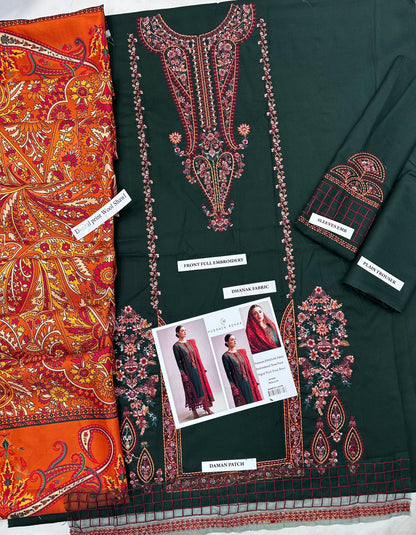 Dhanak Embroidered 3p with wool shawl