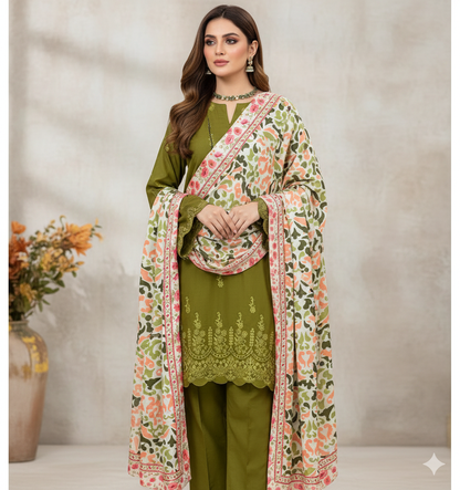 Dhanak 3p with wool shawl Daman chicken kari