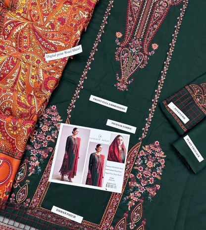 Dhanak Embroidered 3p with wool shawl