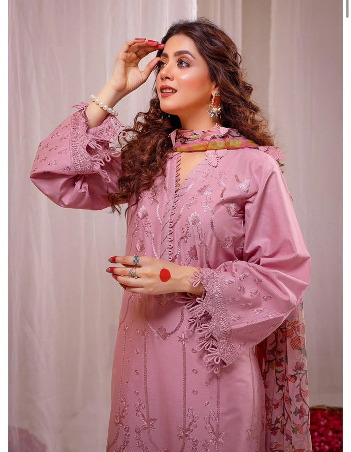 Bareeze - 3PC LAWN EMBROIDERED SHIRT WITH MANAAR PRINTED DUPATTA AND TROUSER