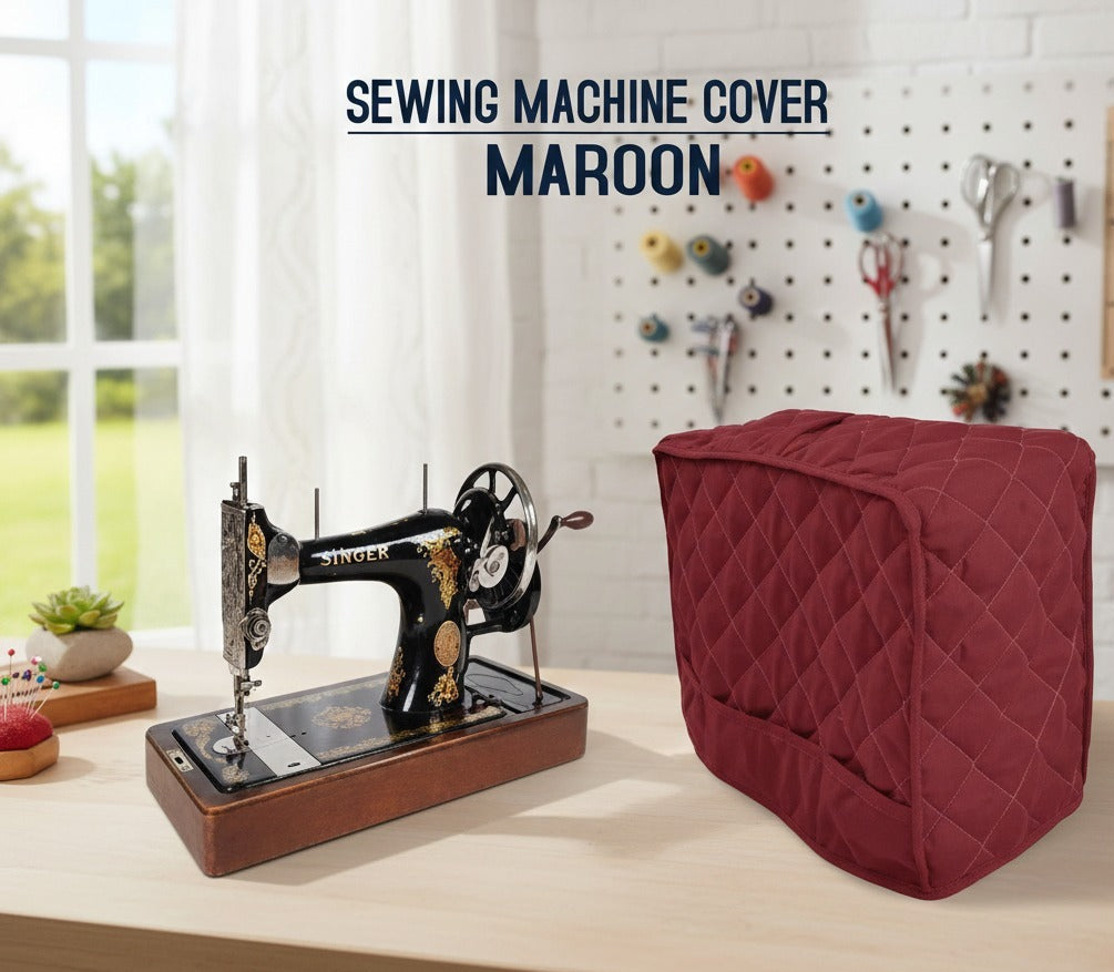 Premium cotton quilted stitching machine cover in black and maroon available online in Pakistan